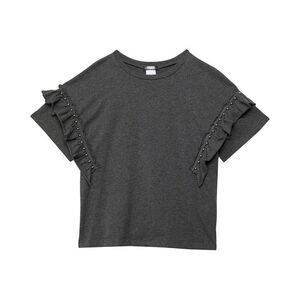 Truce Top Kids XL Black Cotton Crew Neck Short Sleeve Ruffle Pull-Over JDM901